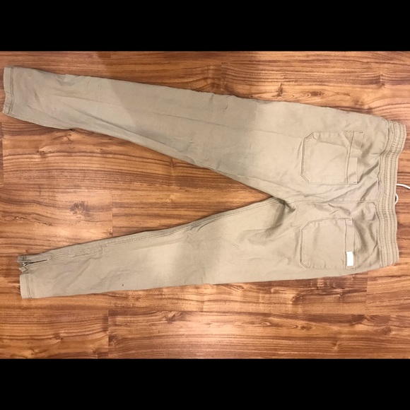 Skinny fit khaki draw string pants with side zip - Picture 5 of 5
